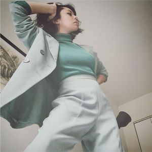 Vintage Saville Ice Blue Double Breasted Blazer Pant Suit Set